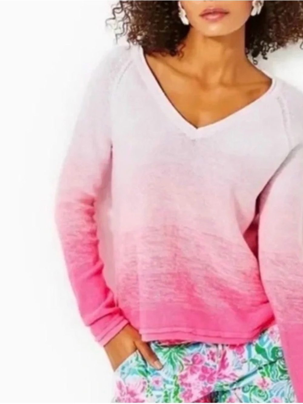 Lilly Pulitzer Jody Pink Ombre V-Neck Sweater - Picture 4 of 4